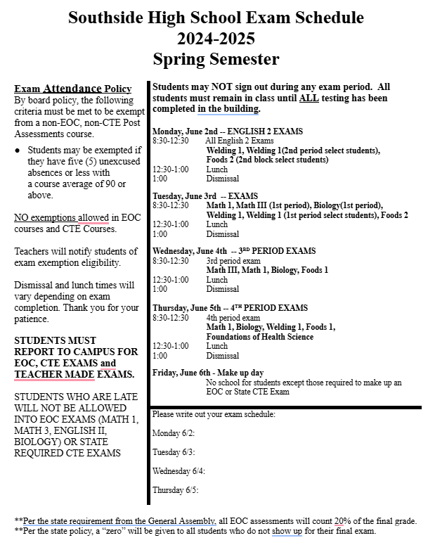  Exam Schedule